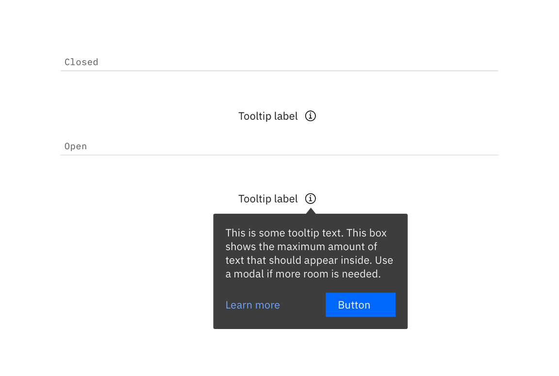 Closed and open states for a tooltip