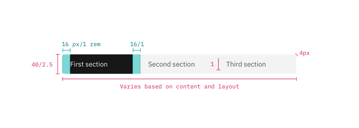 Content switcher structure and spacing measurements