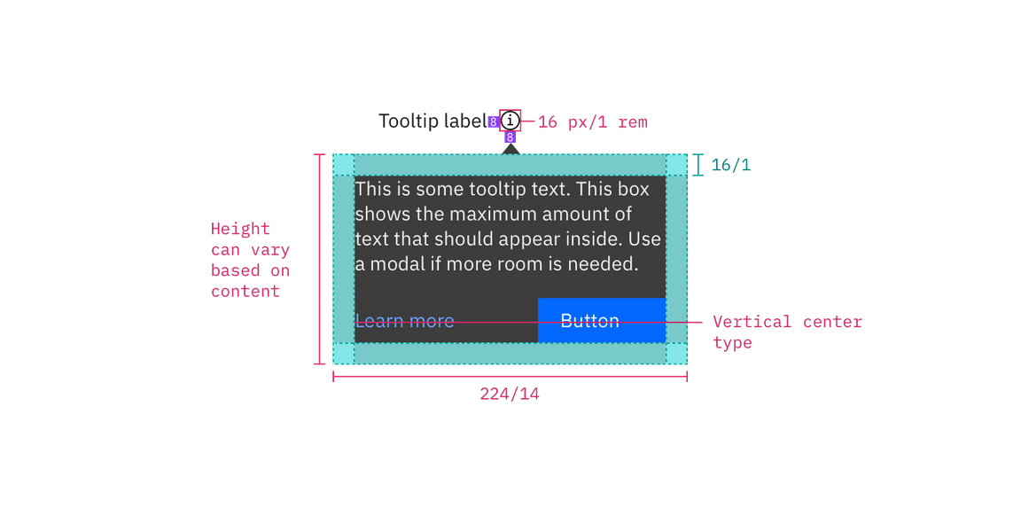 Structure and spacing measurements for an interactive tooltip