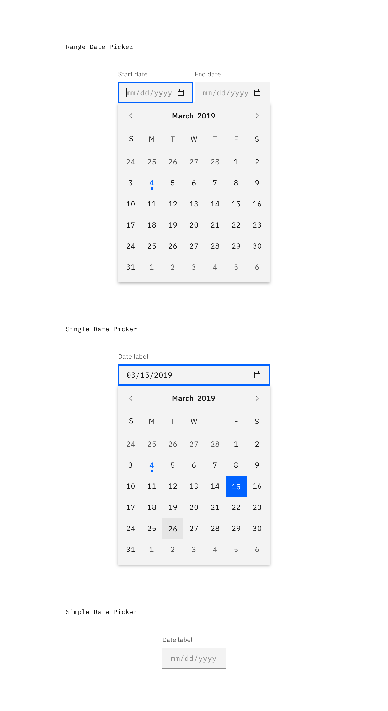 Date Picker Carbon Design System