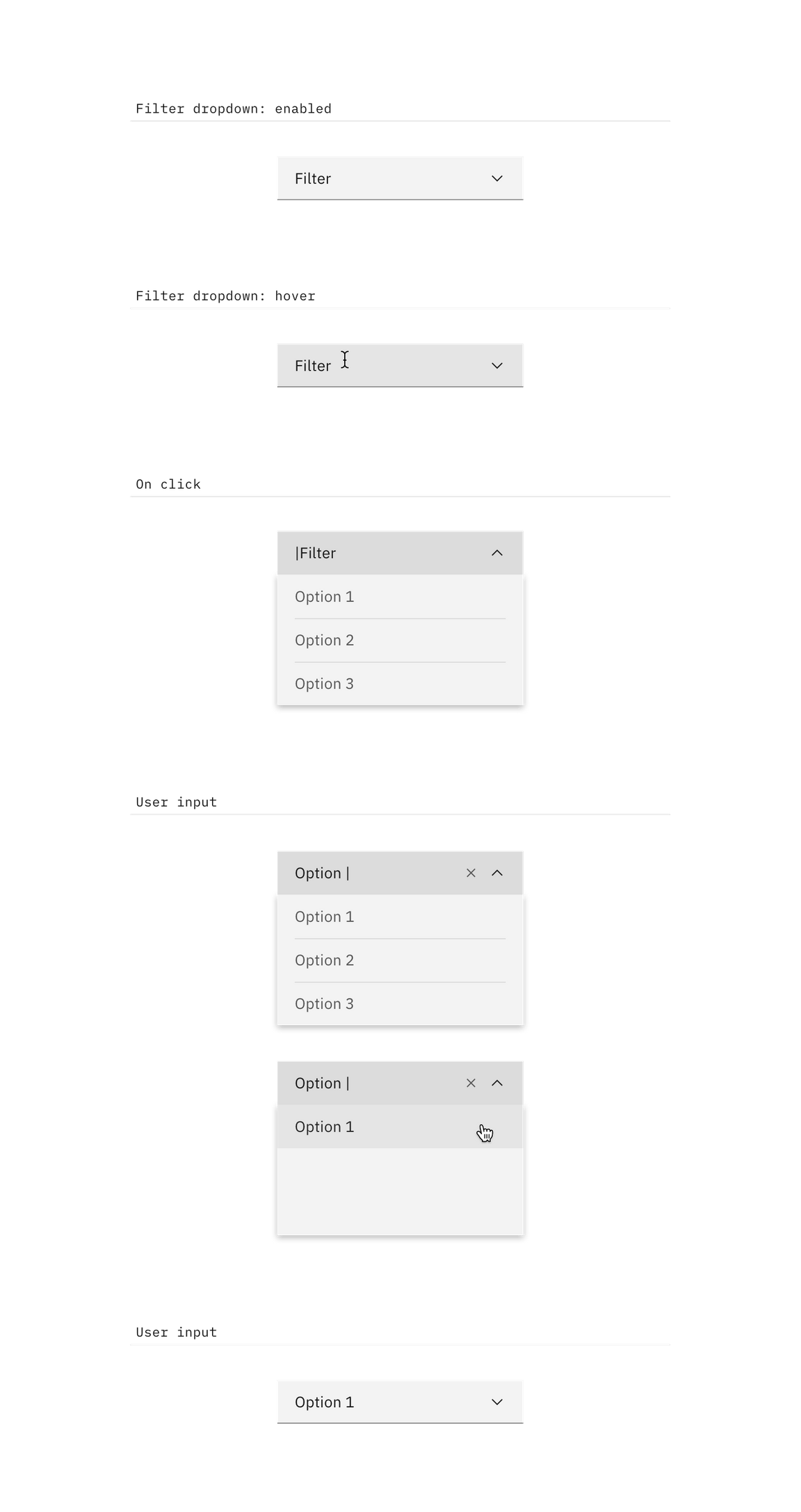 filter dropdown interactions