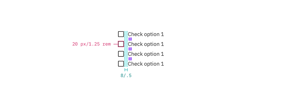 Structure and spacing measurements for checkbox